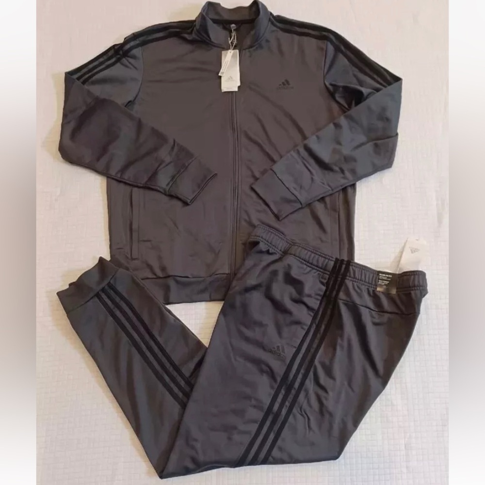 Adidas Mens 3 Stripes Tricot Tracksuit NWT Jacket & Pants Set Gray Multiple Sz